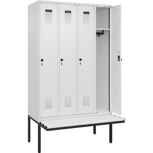 4068192373186 - Spind Evolo PLUS Sitzbank 4 Abteile weiß B 1200 mm Sicherheits-Drehriegel mit auskragender Sitzbank Kunststoff kaiserkraft