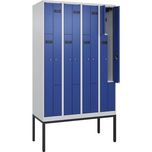 4068192972693 - Z-Spind Evolo PLUS 4 Abteile lichtgrau   enzianblau B 1200 mm 8 Fächer mit schmalen Füßen Zylinderschloss kaiserkraft