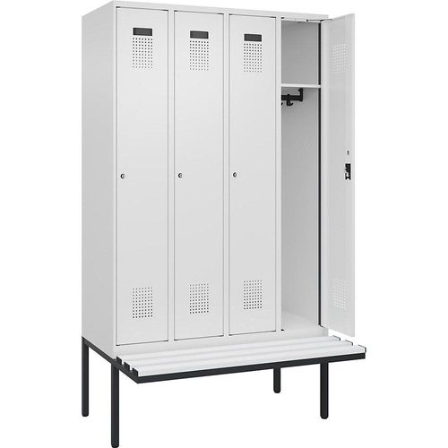 4068192404866 - Spind Evolo PLUS Sitzbank 4 Abteile weiß B 1200 mm Zylinderschloss mit auskragender Sitzbank Kunststoff kaiserkraft