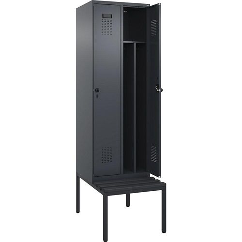 4068192368946 - Schwarz-Weiß-Spind Evolo PLUS Sitzbank schmal 2 Abteile Trennwand verkürzt grau B 600 mm Sicherheits-Drehriegel mit untergebauter Sitzbank Kunststoff kaiserkraft 4068192368946 - Schwarz-Weiß-Spind Evolo PLUS Sitzbank schmal 2 Abteile Trennwand verkürzt grau B 600 mm Sicherheits-Drehriegel mit untergebauter Sitzbank Kunststoff kaiserkraft