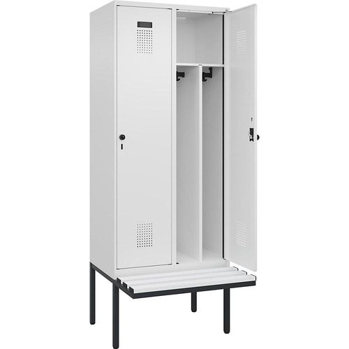 4068192373506 - Schwarz-Weiß-Spind Evolo PLUS Sitzbank schmal 2 Abteile Trennwand verkürzt weiß B 800 mm Sicherheits-Drehriegel mit auskragender Sitzbank Kunststoff kaiserkraft