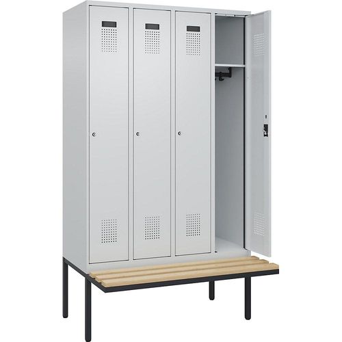 4068192282440 - Spind Evolo PLUS Sitzbank 4 Abteile lichtgrau lichtgrau B 1200 mm Zylinderschloss mit auskragender Sitzbank Buche kaiserkraft 4068192282440 - Spind Evolo PLUS Sitzbank 4 Abteile lichtgrau lichtgrau B 1200 mm Zylinderschloss mit auskragender Sitzbank Buche kaiserkraft