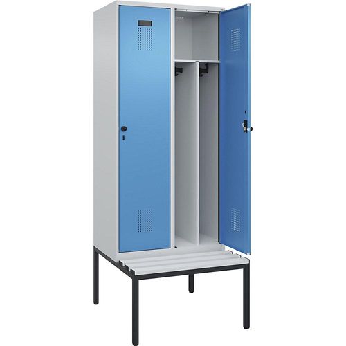 4068192358886 - Schwarz-Weiß-Spind Evolo PLUS Sitzbank schmal 2 Abteile Trennwand verkürzt lichtgrau lichtblau B 800 mm Sicherheits-Drehriegel mit untergebauter Sitzbank Kunststoff kaiserkraft 4068192358886 - Schwarz-Weiß-Spind Evolo PLUS Sitzbank schmal 2 Abteile Trennwand verkürzt lichtgrau lichtblau B 800 mm Sicherheits-Drehriegel mit untergebauter Sitzbank Kunststoff kaiserkraft