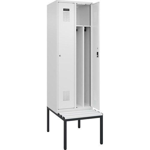 4068192405269 - Schwarz-Weiß-Spind Evolo PLUS Sitzbank schmal 2 Abteile Trennwand verkürzt weiß B 600 mm Zylinderschloss mit untergebauter Sitzbank Kunststoff kaiserkraft