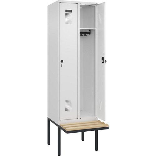 4068192218241 - Kleiderspind Evolo Plus 2 Abteile à 300 mm Breite schwebende Sitzbank B 600 x T 815 x H 2120 mm Drehriegel verkehrsweiß verkehrsweiß 4068192218241 - Kleiderspind Evolo Plus 2 Abteile à 300 mm Breite schwebende Sitzbank B 600 x T 815 x H 2120 mm Drehriegel verkehrsweiß verkehrsweiß