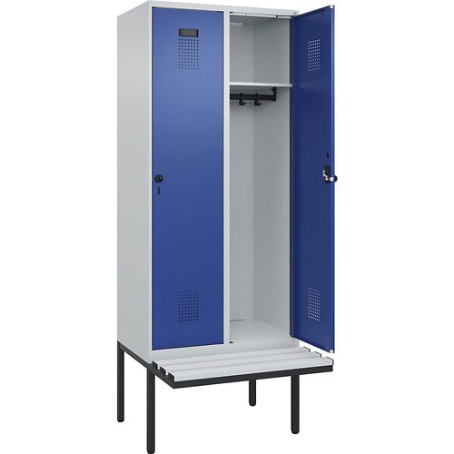 4068192357346 - Spind Evolo PLUS Sitzbank 2 Abteile lichtgrau enzianblau B 800 mm Sicherheits-Drehriegel mit auskragender Sitzbank Kunststoff kaiserkraft 4068192357346 - Spind Evolo PLUS Sitzbank 2 Abteile lichtgrau enzianblau B 800 mm Sicherheits-Drehriegel mit auskragender Sitzbank Kunststoff kaiserkraft