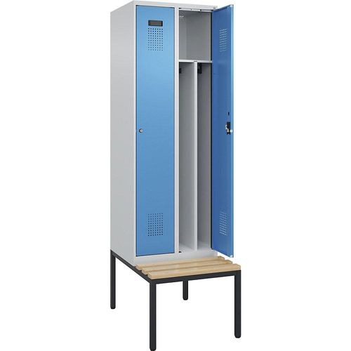 4068192263203 - Schwarz-Weiß-Spind Evolo PLUS Sitzbank schmal 2 Abteile Trennwand verkürzt lichtgrau lichtblau B 600 mm Zylinderschloss mit untergebauter Sitzbank Buche kaiserkraft 4068192263203 - Schwarz-Weiß-Spind Evolo PLUS Sitzbank schmal 2 Abteile Trennwand verkürzt lichtgrau lichtblau B 600 mm Zylinderschloss mit untergebauter Sitzbank Buche kaiserkraft