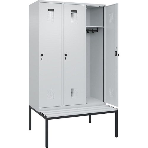 4068192365013 - Spind Evolo PLUS Sitzbank 3 Abteile lichtgrau   lichtgrau B 1200 mm Sicherheits-Drehriegel mit untergebauter Sitzbank Kunststoff kaiserkraft