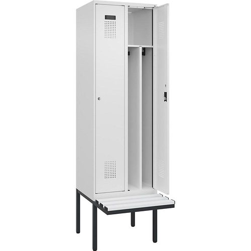 4068192405122 - Schwarz-Weiß-Spind Evolo PLUS Sitzbank schmal 2 Abteile Trennwand verkürzt weiß B 600 mm Zylinderschloss mit auskragender Sitzbank Kunststoff kaiserkraft