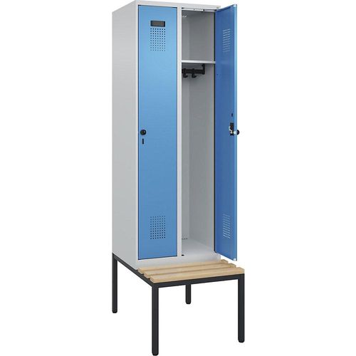 4068192156642 - Spind Evolo PLUS Sitzbank 2 Abteile lichtgrau lichtblau B 600 mm Sicherheits-Drehriegel mit untergebauter Sitzbank Buche kaiserkraft 4068192156642 - Spind Evolo PLUS Sitzbank 2 Abteile lichtgrau lichtblau B 600 mm Sicherheits-Drehriegel mit untergebauter Sitzbank Buche kaiserkraft