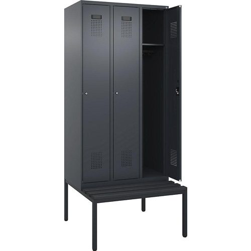 4068192398905 - Spind Evolo PLUS Sitzbank 3 Abteile grau B 900 mm Zylinderschloss mit untergebauter Sitzbank Kunststoff kaiserkraft 4068192398905 - Spind Evolo PLUS Sitzbank 3 Abteile grau B 900 mm Zylinderschloss mit untergebauter Sitzbank Kunststoff kaiserkraft