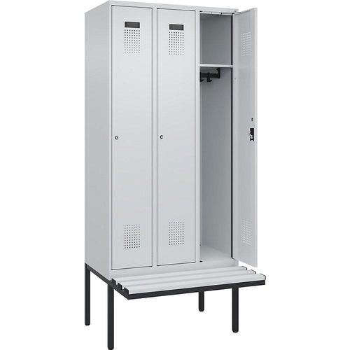 4068192395843 - Spind Evolo PLUS Sitzbank 3 Abteile lichtgrau lichtgrau B 900 mm Zylinderschloss mit auskragender Sitzbank Kunststoff kaiserkraft 4068192395843 - Spind Evolo PLUS Sitzbank 3 Abteile lichtgrau lichtgrau B 900 mm Zylinderschloss mit auskragender Sitzbank Kunststoff kaiserkraft