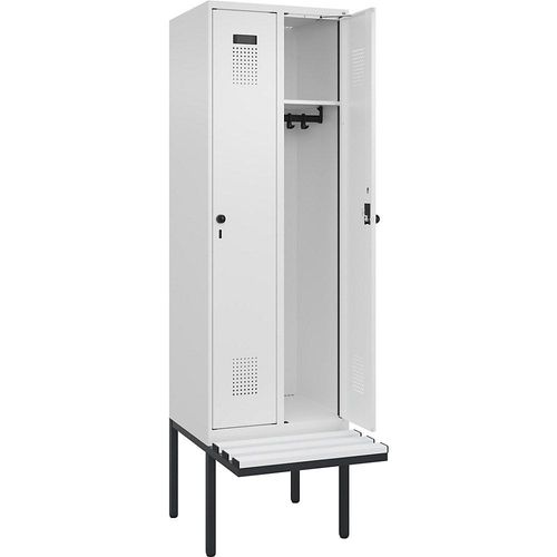 4068192373148 - Spind Evolo PLUS Sitzbank 2 Abteile weiß B 600 mm Sicherheits-Drehriegel mit auskragender Sitzbank Kunststoff kaiserkraft