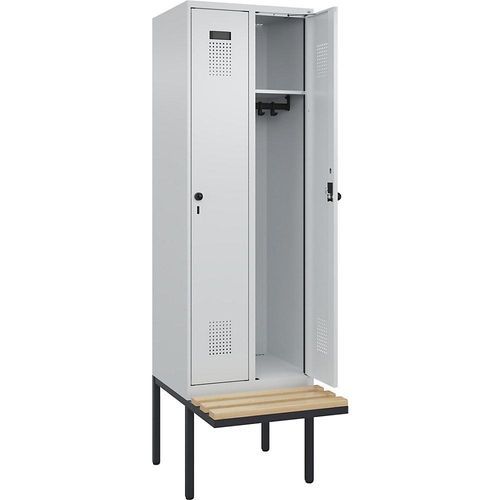 4068192197249 - Spind Evolo PLUS Sitzbank 2 Abteile lichtgrau lichtgrau B 600 mm Sicherheits-Drehriegel mit auskragender Sitzbank Buche kaiserkraft 4068192197249 - Spind Evolo PLUS Sitzbank 2 Abteile lichtgrau lichtgrau B 600 mm Sicherheits-Drehriegel mit auskragender Sitzbank Buche kaiserkraft