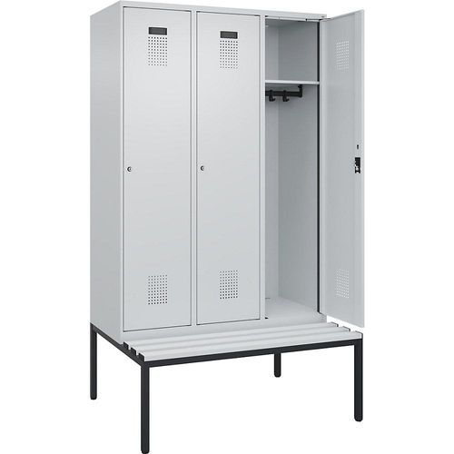4068192395713 - Spind Evolo PLUS Sitzbank 3 Abteile lichtgrau lichtgrau B 1200 mm Zylinderschloss mit untergebauter Sitzbank Kunststoff kaiserkraft 4068192395713 - Spind Evolo PLUS Sitzbank 3 Abteile lichtgrau lichtgrau B 1200 mm Zylinderschloss mit untergebauter Sitzbank Kunststoff kaiserkraft