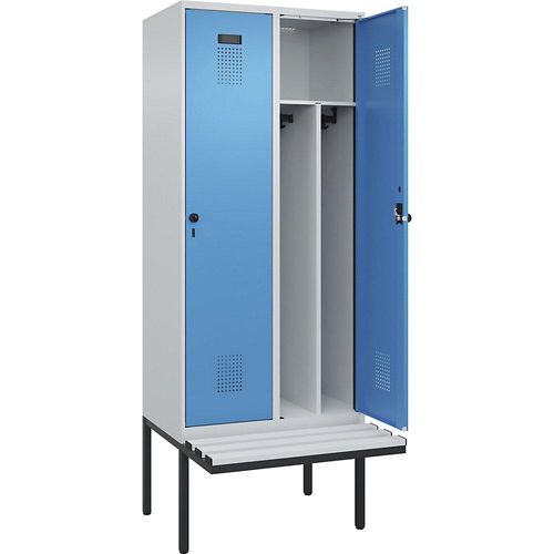 4068192358749 - Schwarz-Weiß-Spind Evolo PLUS Sitzbank schmal 2 Abteile Trennwand verkürzt lichtgrau lichtblau B 800 mm Sicherheits-Drehriegel mit auskragender Sitzbank Kunststoff kaiserkraft 4068192358749 - Schwarz-Weiß-Spind Evolo PLUS Sitzbank schmal 2 Abteile Trennwand verkürzt lichtgrau lichtblau B 800 mm Sicherheits-Drehriegel mit auskragender Sitzbank Kunststoff kaiserkraft