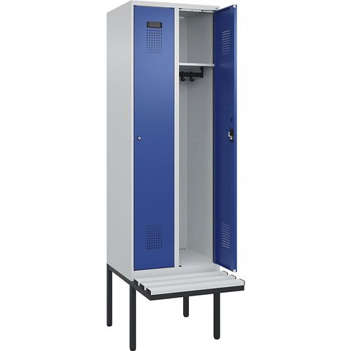 4068192388258 - Spind Evolo PLUS Sitzbank 2 Abteile lichtgrau   enzianblau B 600 mm Zylinderschloss mit auskragender Sitzbank Kunststoff kaiserkraft