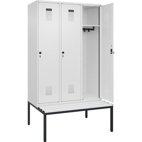 4068192373032 - Spind Evolo PLUS Sitzbank 3 Abteile weiß B 1200 mm Sicherheits-Drehriegel mit untergebauter Sitzbank Kunststoff kaiserkraft 4068192373032 - Spind Evolo PLUS Sitzbank 3 Abteile weiß B 1200 mm Sicherheits-Drehriegel mit untergebauter Sitzbank Kunststoff kaiserkraft