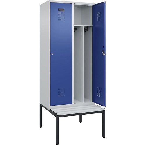 4068192388753 - Schwarz-Weiß-Spind Evolo PLUS Sitzbank schmal 2 Abteile Trennwand verkürzt lichtgrau enzianblau B 800 mm Zylinderschloss mit untergebauter Sitzbank Kunststoff kaiserkraft 4068192388753 - Schwarz-Weiß-Spind Evolo PLUS Sitzbank schmal 2 Abteile Trennwand verkürzt lichtgrau enzianblau B 800 mm Zylinderschloss mit untergebauter Sitzbank Kunststoff kaiserkraft