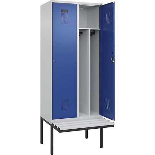 4068192388609 - Schwarz-Weiß-Spind Evolo PLUS Sitzbank schmal 2 Abteile Trennwand verkürzt lichtgrau enzianblau B 800 mm Zylinderschloss mit auskragender Sitzbank Kunststoff kaiserkraft 4068192388609 - Schwarz-Weiß-Spind Evolo PLUS Sitzbank schmal 2 Abteile Trennwand verkürzt lichtgrau enzianblau B 800 mm Zylinderschloss mit auskragender Sitzbank Kunststoff kaiserkraft