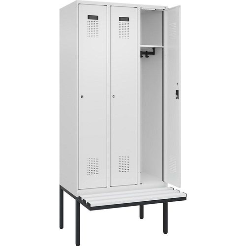 4068192404842 - Spind Evolo PLUS Sitzbank 3 Abteile weiß B 900 mm Zylinderschloss mit auskragender Sitzbank Kunststoff kaiserkraft 4068192404842 - Spind Evolo PLUS Sitzbank 3 Abteile weiß B 900 mm Zylinderschloss mit auskragender Sitzbank Kunststoff kaiserkraft