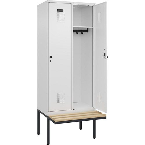 4068192218296 - Kleiderspind Evolo Plus 2 Abteile à 400 mm Breite schwebende Sitzbank B 800 x T 815 x H 2120 mm Drehriegel verkehrsweiß verkehrsweiß 4068192218296 - Kleiderspind Evolo Plus 2 Abteile à 400 mm Breite schwebende Sitzbank B 800 x T 815 x H 2120 mm Drehriegel verkehrsweiß verkehrsweiß