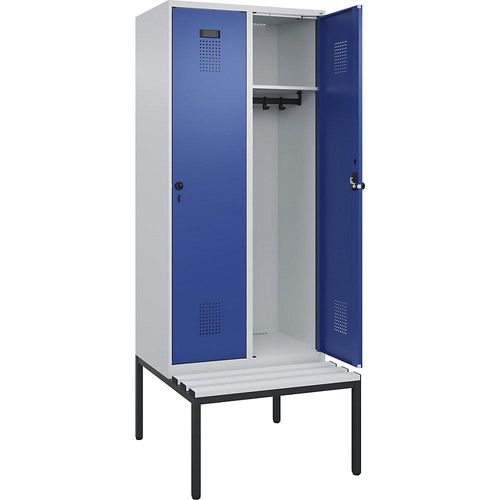 4068192357131 - Spind Evolo PLUS Sitzbank 2 Abteile lichtgrau   enzianblau B 800 mm Sicherheits-Drehriegel mit untergebauter Sitzbank Kunststoff kaiserkraft