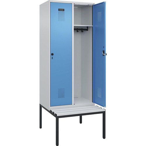 4068192358244 - Spind Evolo PLUS Sitzbank 2 Abteile lichtgrau   lichtblau B 800 mm Sicherheits-Drehriegel mit untergebauter Sitzbank Kunststoff kaiserkraft