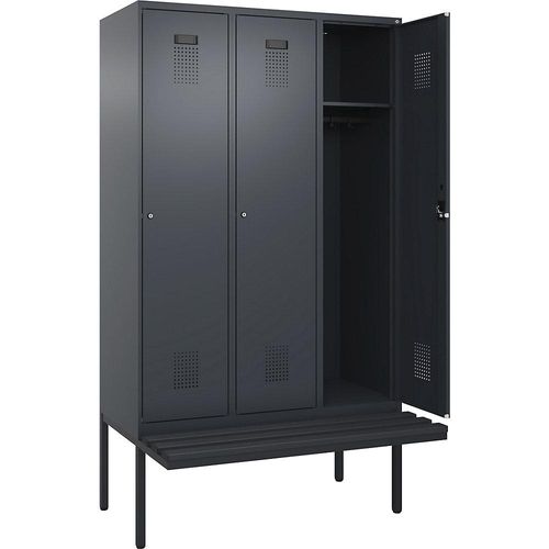 4068192399278 - Spind Evolo PLUS Sitzbank 3 Abteile grau B 1200 mm Zylinderschloss mit auskragender Sitzbank Kunststoff kaiserkraft