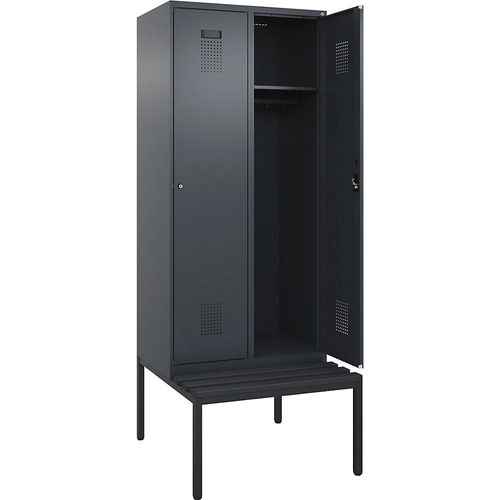4068192399056 - Spind Evolo PLUS Sitzbank 2 Abteile grau B 800 mm Zylinderschloss mit untergebauter Sitzbank Kunststoff kaiserkraft