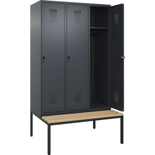 4068192200505 - Spind Evolo PLUS Sitzbank 3 Abteile grau B 1200 mm Sicherheits-Drehriegel mit untergebauter Sitzbank Buche kaiserkraft 4068192200505 - Spind Evolo PLUS Sitzbank 3 Abteile grau B 1200 mm Sicherheits-Drehriegel mit untergebauter Sitzbank Buche kaiserkraft