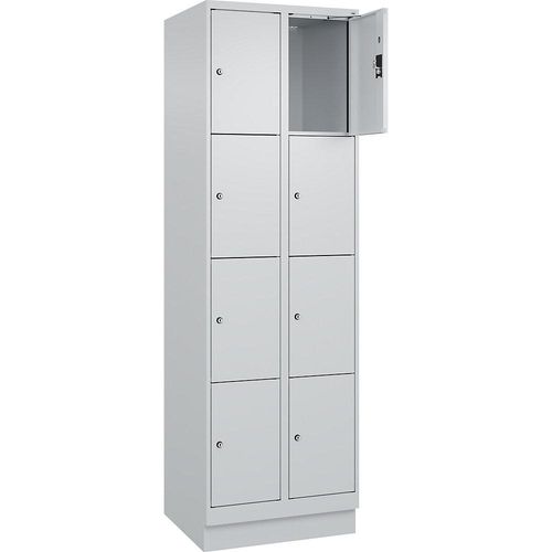 4068192022909 - 4er-Schließfachschrank Evolo PLUS 2 Abteile lichtgrau B 600 mm 8 Fächer mit Bodensockel Zylinderschloss kaiserkraft