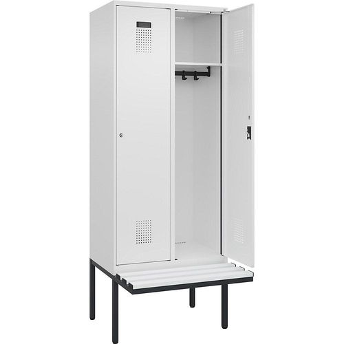 4068192404903 - Spind Evolo PLUS Sitzbank 2 Abteile weiß B 800 mm Zylinderschloss mit auskragender Sitzbank Kunststoff kaiserkraft