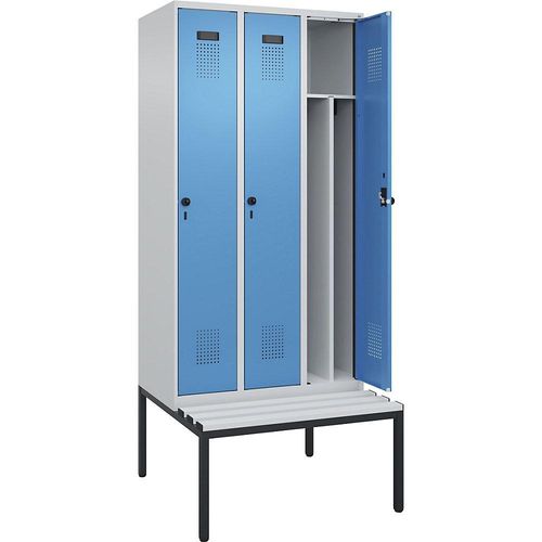 4068192358824 - Schwarz-Weiß-Spind Evolo PLUS Sitzbank schmal 3 Abteile Trennwand verkürzt lichtgrau lichtblau B 900 mm Sicherheits-Drehriegel mit untergebauter Sitzbank Kunststoff kaiserkraft 4068192358824 - Schwarz-Weiß-Spind Evolo PLUS Sitzbank schmal 3 Abteile Trennwand verkürzt lichtgrau lichtblau B 900 mm Sicherheits-Drehriegel mit untergebauter Sitzbank Kunststoff kaiserkraft