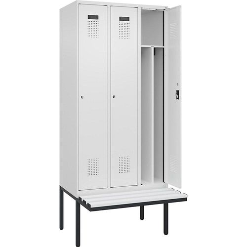 4068192405146 - Schwarz-Weiß-Spind Evolo PLUS Sitzbank schmal 3 Abteile Trennwand verkürzt weiß B 900 mm Zylinderschloss mit auskragender Sitzbank Kunststoff kaiserkraft 4068192405146 - Schwarz-Weiß-Spind Evolo PLUS Sitzbank schmal 3 Abteile Trennwand verkürzt weiß B 900 mm Zylinderschloss mit auskragender Sitzbank Kunststoff kaiserkraft