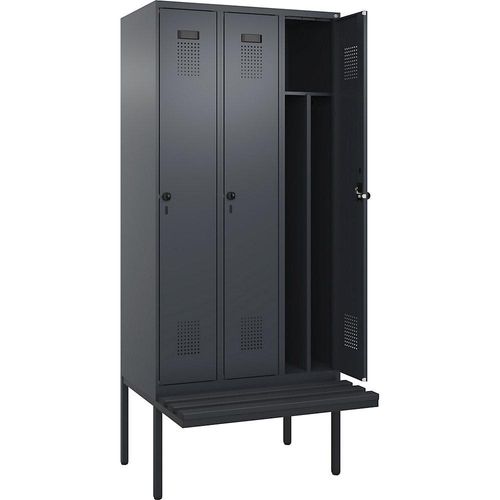 4068192368816 - Schwarz-Weiß-Spind Evolo PLUS Sitzbank schmal 3 Abteile Trennwand verkürzt grau B 900 mm Sicherheits-Drehriegel mit auskragender Sitzbank Kunststoff kaiserkraft 4068192368816 - Schwarz-Weiß-Spind Evolo PLUS Sitzbank schmal 3 Abteile Trennwand verkürzt grau B 900 mm Sicherheits-Drehriegel mit auskragender Sitzbank Kunststoff kaiserkraft