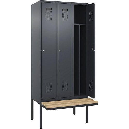 4068192286622 - Schwarz-Weiß-Spind Evolo PLUS Sitzbank schmal 3 Abteile Trennwand verkürzt grau B 900 mm Zylinderschloss mit auskragender Sitzbank Buche kaiserkraft 4068192286622 - Schwarz-Weiß-Spind Evolo PLUS Sitzbank schmal 3 Abteile Trennwand verkürzt grau B 900 mm Zylinderschloss mit auskragender Sitzbank Buche kaiserkraft