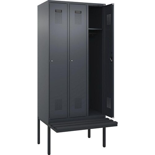 4068192399193 - Spind Evolo PLUS Sitzbank 3 Abteile grau B 900 mm Zylinderschloss mit auskragender Sitzbank Kunststoff kaiserkraft 4068192399193 - Spind Evolo PLUS Sitzbank 3 Abteile grau B 900 mm Zylinderschloss mit auskragender Sitzbank Kunststoff kaiserkraft