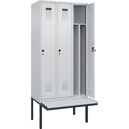 4068192365433 - Schwarz-Weiß-Spind Evolo PLUS Sitzbank schmal 3 Abteile Trennwand verkürzt lichtgrau lichtgrau B 900 mm Sicherheits-Drehriegel mit auskragender Sitzbank Kunststoff kaiserkraft 4068192365433 - Schwarz-Weiß-Spind Evolo PLUS Sitzbank schmal 3 Abteile Trennwand verkürzt lichtgrau lichtgrau B 900 mm Sicherheits-Drehriegel mit auskragender Sitzbank Kunststoff kaiserkraft