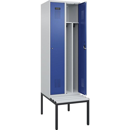 4068192388661 - Schwarz-Weiß-Spind Evolo PLUS Sitzbank schmal 2 Abteile Trennwand verkürzt lichtgrau enzianblau B 600 mm Zylinderschloss mit untergebauter Sitzbank Kunststoff kaiserkraft 4068192388661 - Schwarz-Weiß-Spind Evolo PLUS Sitzbank schmal 2 Abteile Trennwand verkürzt lichtgrau enzianblau B 600 mm Zylinderschloss mit untergebauter Sitzbank Kunststoff kaiserkraft