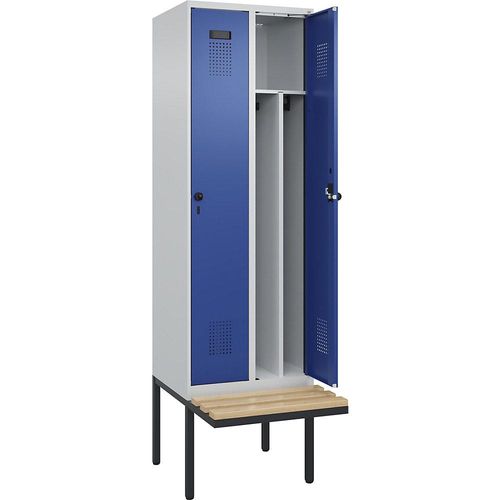 4068192156000 - Schwarz-Weiß-Spind Evolo PLUS Sitzbank schmal 2 Abteile Trennwand verkürzt lichtgrau enzianblau B 600 mm Sicherheits-Drehriegel mit auskragender Sitzbank Buche kaiserkraft 4068192156000 - Schwarz-Weiß-Spind Evolo PLUS Sitzbank schmal 2 Abteile Trennwand verkürzt lichtgrau enzianblau B 600 mm Sicherheits-Drehriegel mit auskragender Sitzbank Buche kaiserkraft