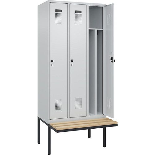 4068192197461 - Schwarz-Weiß-Spind Evolo PLUS Sitzbank schmal 3 Abteile Trennwand verkürzt lichtgrau lichtgrau B 900 mm Sicherheits-Drehriegel mit auskragender Sitzbank Buche kaiserkraft 4068192197461 - Schwarz-Weiß-Spind Evolo PLUS Sitzbank schmal 3 Abteile Trennwand verkürzt lichtgrau lichtgrau B 900 mm Sicherheits-Drehriegel mit auskragender Sitzbank Buche kaiserkraft