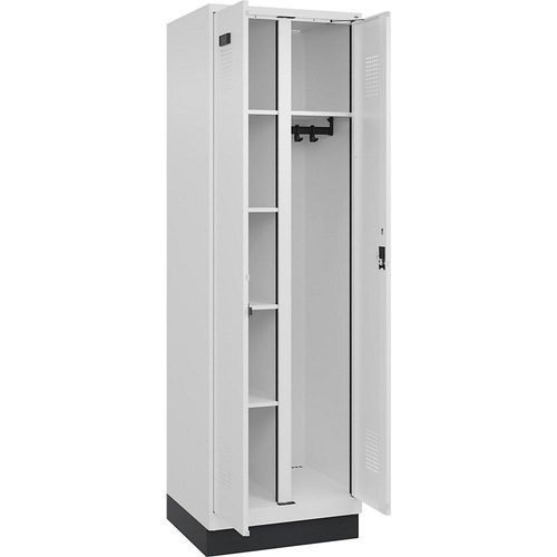 4068192044307 - Putzmittelspind Evolo PLUS 1 Abteil Trennwand mittig weiß B 600 mm mit Bodensockel Zylinderschloss kaiserkraft