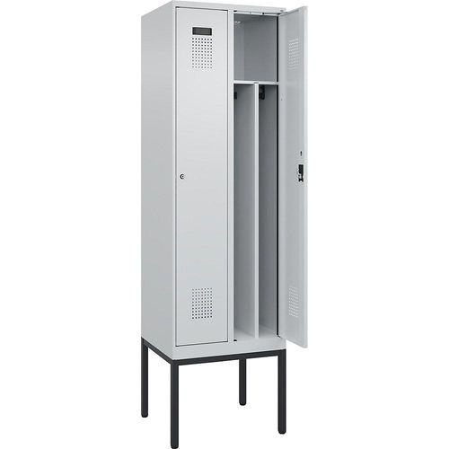 4068192282570 - Schwarz-Weiß-Spind Evolo PLUS schmal 2 Abteile Trennwand verkürzt lichtgrau B 600 mm mit schmalen Füßen Zylinderschloss kaiserkraft 4068192282570 - Schwarz-Weiß-Spind Evolo PLUS schmal 2 Abteile Trennwand verkürzt lichtgrau B 600 mm mit schmalen Füßen Zylinderschloss kaiserkraft