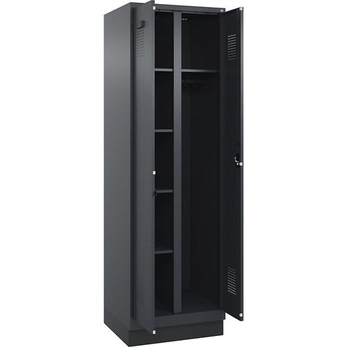 4067521997925 - Putzmittelspind Evolo PLUS 1 Abteil Trennwand mittig grau B 600 mm mit Bodensockel Zylinderschloss kaiserkraft