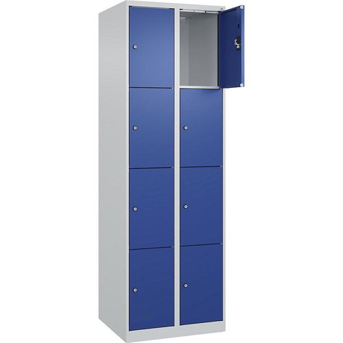 4068192003038 - 4er-Schließfachschrank Evolo PLUS 2 Abteile lichtgrau   enzianblau B 600 mm 8 Fächer mit Bodengleitern Zylinderschloss kaiserkraft
