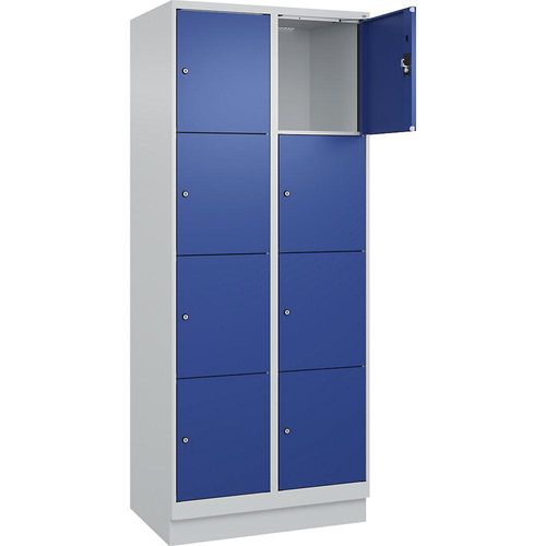 4068192024187 - 4er-Schließfachschrank Evolo PLUS 2 Abteile lichtgrau   enzianblau B 800 mm 8 Fächer mit Bodensockel Zylinderschloss kaiserkraft