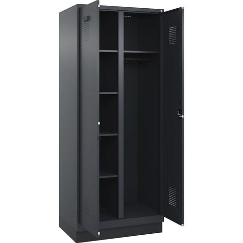 4067521998014 - Putzmittelspind Evolo PLUS 1 Abteil Trennwand mittig grau B 800 mm mit Bodensockel Zylinderschloss kaiserkraft