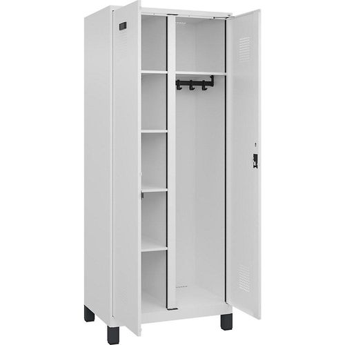 4068192044215 - Putzmittelspind Evolo PLUS 1 Abteil Trennwand mittig weiß B 800 mm mit breiten Füßen Zylinderschloss kaiserkraft