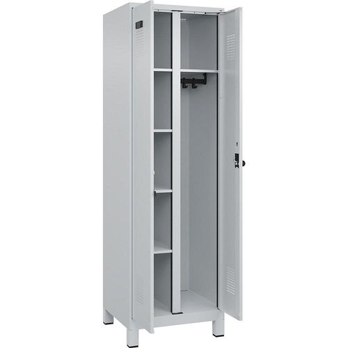 4067521941003 - Putzmittelspind Evolo PLUS 1 Abteil Trennwand mittig lichtgrau B 600 mm mit breiten Füßen Sicherheits-Drehriegel kaiserkraft